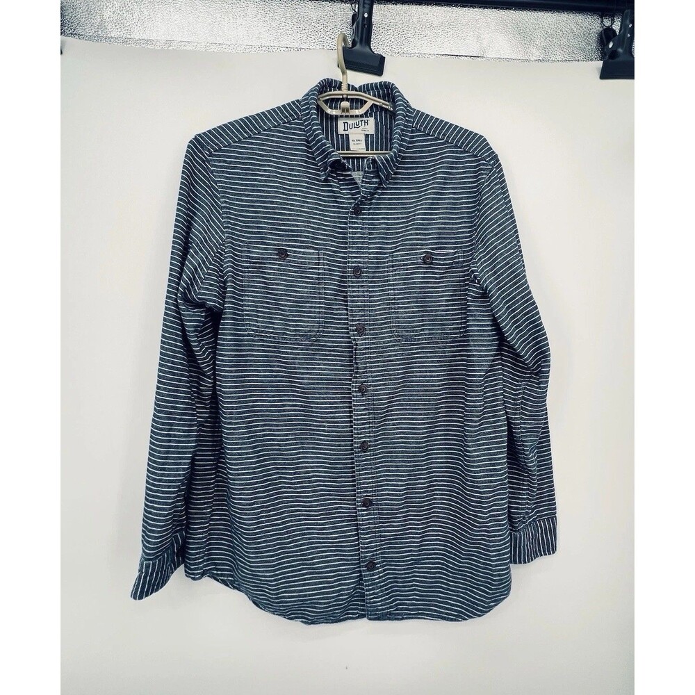 Duluth Trading Slim Fit Button Down Shirt Size XL Tall Blue Striped Long Sleeve